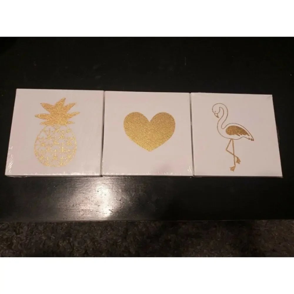 Frank & Lulu Wall Decor Gold Metallic 3-Pc. Canvas Art White and Gold Brand New
